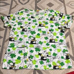 Peanuts Green and White Short Sleeve Tee
